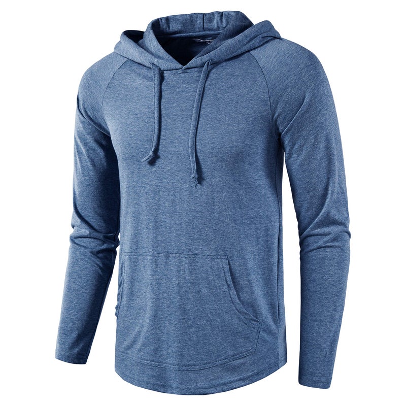 SIR7 Men's Gym Workout Active Long Sleeve Pullover Lightweight Hoodie Casual Hooded Sweatshirts(Light Blue X-Large) - Image 1